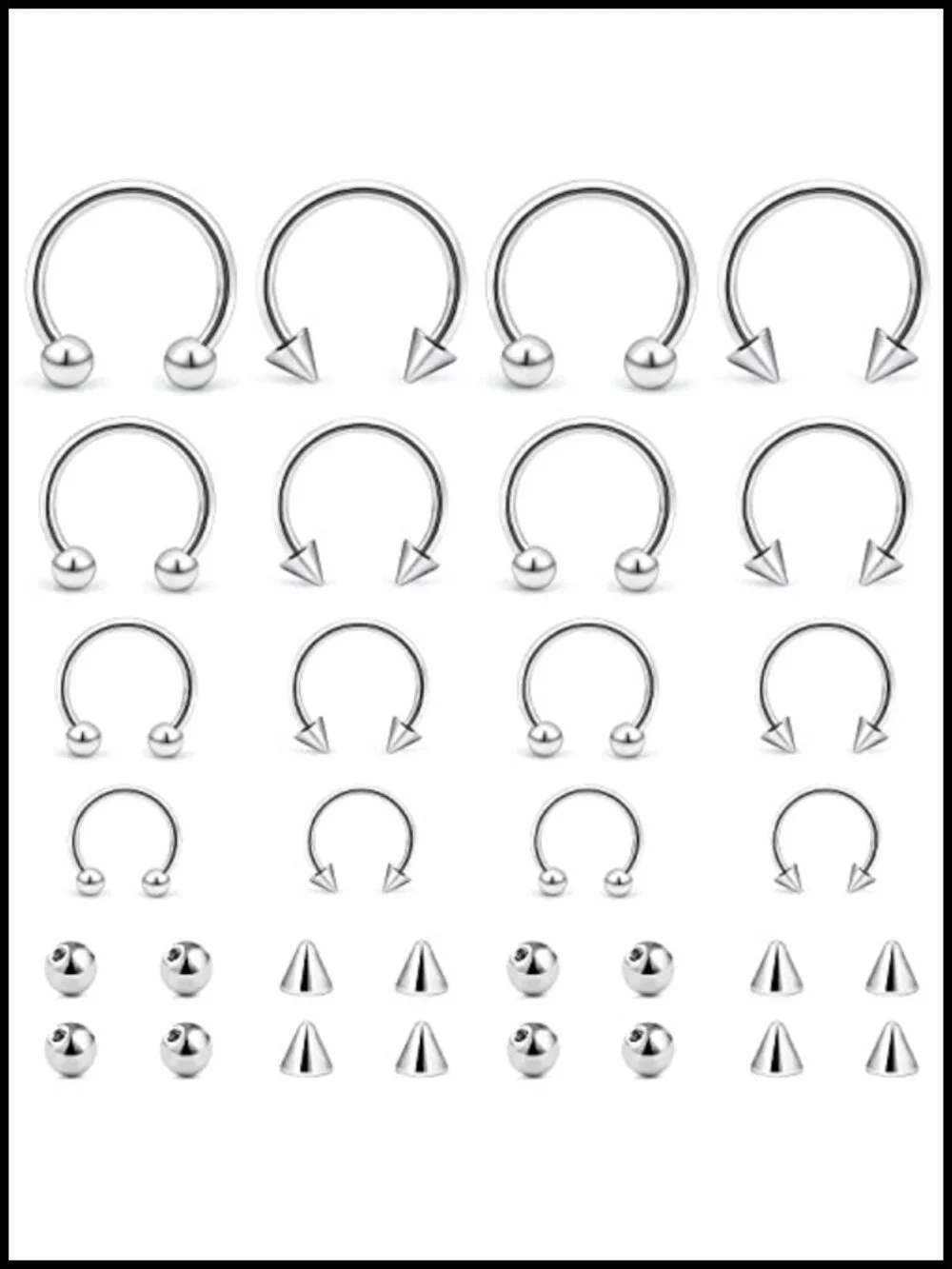 Surgical Steel Horseshoe Septum Ring Set 16 Pcs